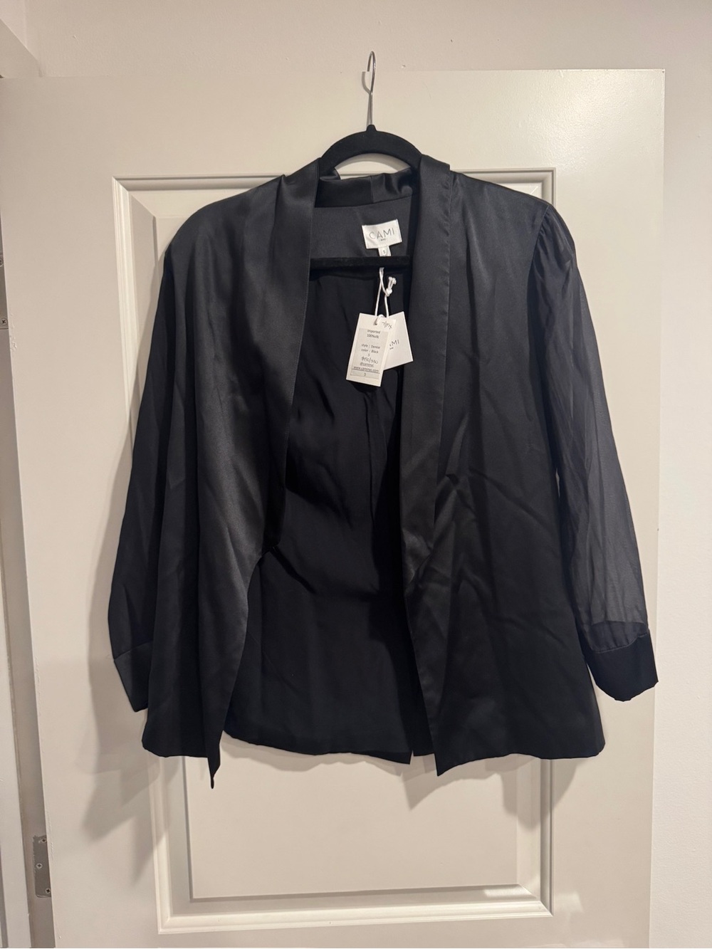 Cami Sheer Sleeve Open-Front Black Jacket